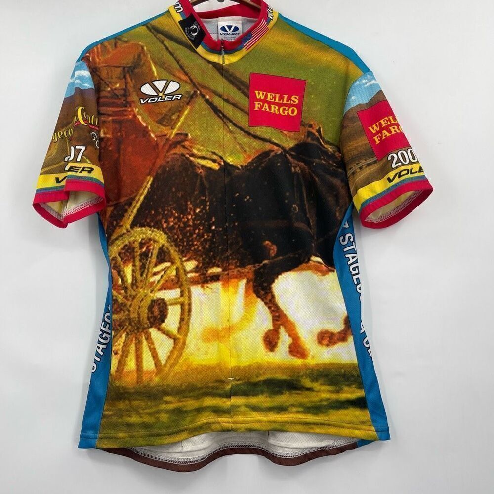 Voler Cycling Jersey Adult Large Blue Yellow Wells Fargo 1/2 Zip